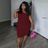 EVE Plus Size Slash Neck Solid Color Slim Midi Dress NNWF-8022