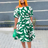 EVE Plus Size Print Tie Up Short Sleeve Midi Dress NNWF-8027