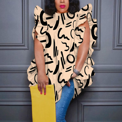EVE Plus Size Print Ruffled Loose Top Blouse NNWF-8018
