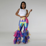 EVE Tie-Dye Printed Slim Fit Ruffle Flared Pants CYA-901251