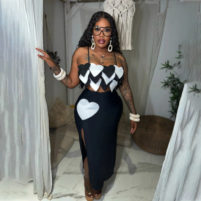 EVE Color Block Sling Vest And Spit Skirt Two Piece Set CYA-901307