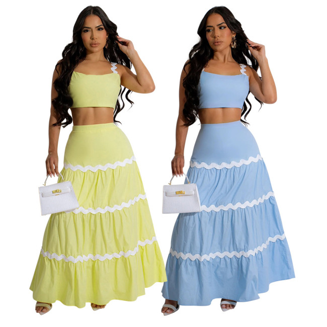 EVE Fashion Sling Tops Big Swing Long Skirt Two Piece Set CYA-901275