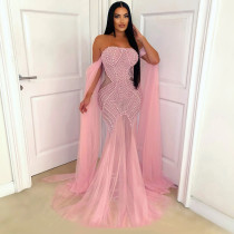 EVE Sexy Tube Top Mesh Hot Drill Evening Dress CYA-901222