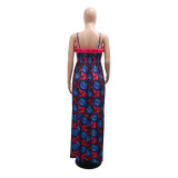 EVE Sling Printed Loose Big Swing Maxi Dress CYA-901254