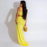 EVE Solid Color Crop Tops And Split Skirt 2 Piece Set CYA-901274