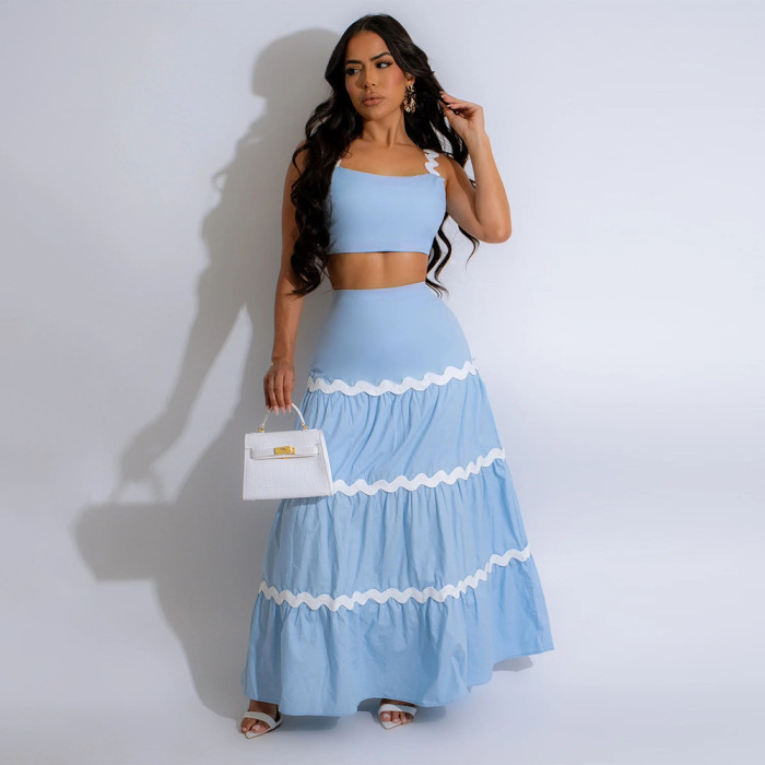 EVE Fashion Sling Tops Big Swing Long Skirt Two Piece Set CYA-901275