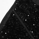 EVE Sequin Slash Shoulder Feather Splicing Midi Dress CYA-901312