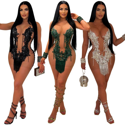 EVE Sequin See Through Tassel Mini Dress CYA-901209