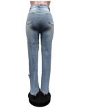 EVE Fashion Holes Pearl Chain Jeans MEM-88586