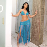 EVE Braided Solid Color Tassel Beach Skirts Suit OSM-AJ4462