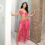 EVE Braided Solid Color Tassel Beach Skirts Suit OSM-AJ4462
