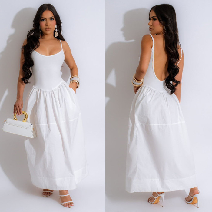 EVE Sexy Backless Solid Color Sling Maxi Dress BN-B9447