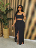 EVE Casual Solid Sling Vest Long Splirt Skirts Suit AMLF-XR5005