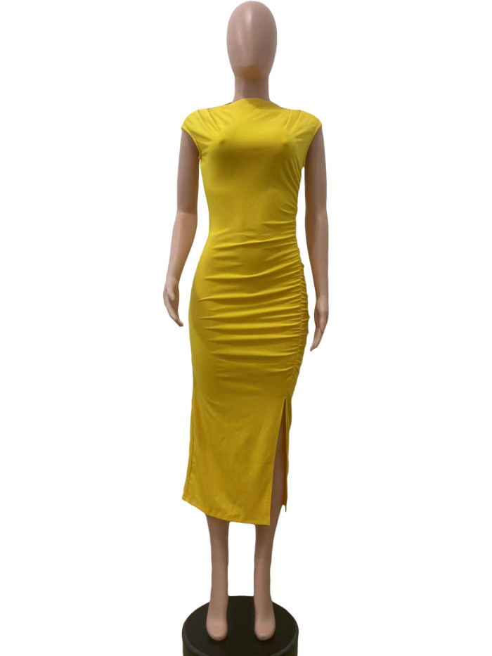 EVE Solid Color Sleeveless Split Midi Dress QODY-Y6038