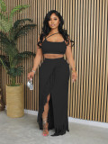 EVE Casual Solid Sling Vest Long Splirt Skirts Suit AMLF-XR5005