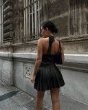 EVE Fashion V-neck Sleeveless Vest Top Pleated Skirt Set MDF-5500