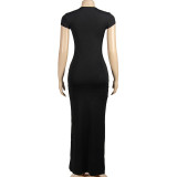 EVE Solid Color O Neck Slim Maxi Dress GAXB-A389DS