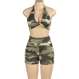 EVE Sleeveless Halter Crop Tops And Shorts Two Piece Set GAXB-A459ST