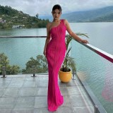 EVE Solid Sleeveless Single Shoulder Maxi Dress GAXB-A450DS