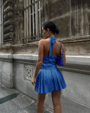 EVE Fashion V-neck Sleeveless Vest Top Pleated Skirt Set MDF-5500