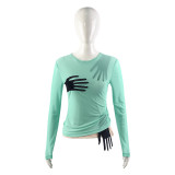 EVE Solid Mesh Patchwork Long Sleeve See-Through Top GAXB-A292TP