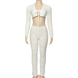 EVE Lace-Up Water Wave Striped Pants Set GAXB-A323ST