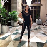 EVE Mesh Patchwork Short Sleeve Jumpsuit GAXB-A028JP