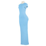 EVE Solid Color O Neck Slim Maxi Dress GAXB-A389DS