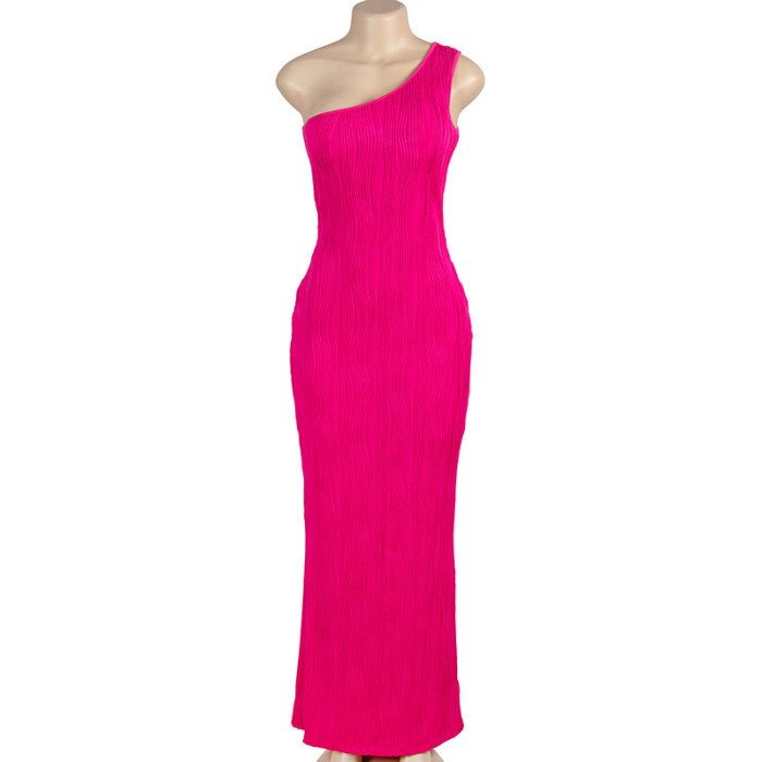 EVE Solid Sleeveless Single Shoulder Maxi Dress GAXB-A450DS