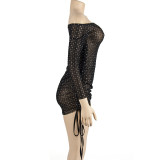 EVE One Shoulder Long Sleeve Drawstring Mini Dress GAXB-A127DS
