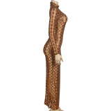 EVE Solid Long Sleeve Mesh Long Hollow Out Dress GAXB-A283DS