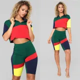 EVE Contrast Color Casual Sport Two Piece Shorts Set LSL-LS6142