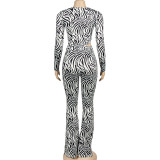 EVE Zebra Print Long Sleeve Top Slim Pants Set GAXB-A358ST