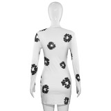 EVE Long Sleeve Floral Printed Slim Mini Dress GAXB-A439DS