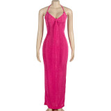 EVE Solid Color Tie Up Backless Maxi Dress GAXB-A410DS