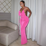 EVE Solid Color Tie Up Backless Maxi Dress GAXB-A410DS