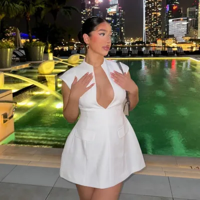 EVE Solid Color Deep V Neck Mini Dress GAXB-A487DS