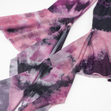 EVE Long Sleeve Tie Up Print Irregular Skirt Suit GAXB-W092ST