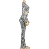 EVE Zebra Print Long Sleeve Top Slim Pants Set GAXB-A358ST
