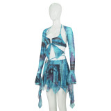 EVE Long Sleeve Tie Up Print Irregular Skirt Suit GAXB-W092ST