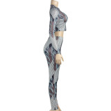 EVE Long Sleeve Print O Neck Pants Two Piece Set GAXB-A412ST