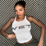 EVE Solid Color Sleeveless Letter Print Vest GAXB-L014TP