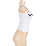 EVE Solid Color Sleeveless Letter Print Vest GAXB-L014TP