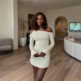 EVE Slash Neck Tie Up Long Sleeve Mini Dress GAXB-A446DS