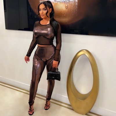 EVE Long Sleeve Mesh Patchwork Pants Suit GAXB-A318ST