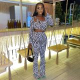 EVE Zebra Print Long Sleeve Top Slim Pants Set GAXB-A358ST