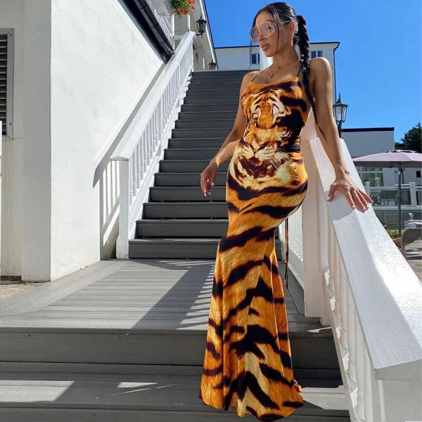 EVE Tiger Print Sexy Backless Long Dress GAXB-W056DS