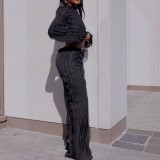 EVE Solid Color Long Sleeve Pants Two Piece Set GAXB-A222ST