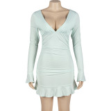 EVE Long Sleeve V Neck Mini Dress GAXB-A237DS