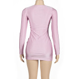 EVE Long Sleeve V Neck Mini Dress GAXB-A243DS